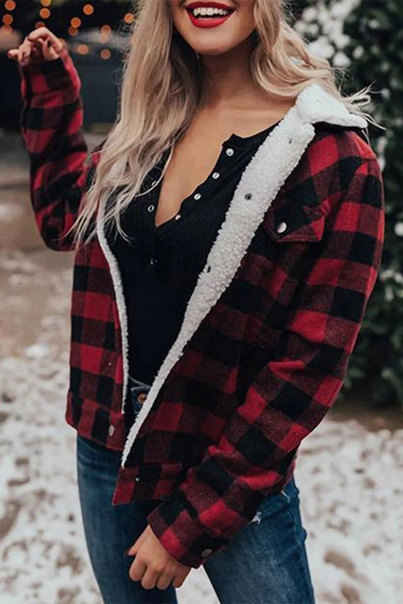 Winter Plus Velvet Thick Plaid Jacket Women's Cardigan Long-sleeved Coat - Image 16