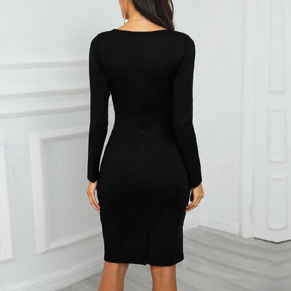 OL square collar long sleeve dress Women slim fit tight dress Elegant office ladies work wear knee dresses vestidos verano - Takalr