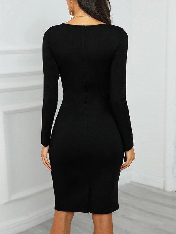 OL square collar long sleeve dress Women slim fit tight dress Elegant office ladies work wear knee dresses vestidos verano - Takalr