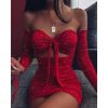 Off Shoulder Glitter Dress Women Front Lace Up Hollow Out Ruchech Party Dress Stretchy Glittering Sexy Dresses Bodycon Vestidos - Takalr