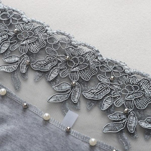 Off shoulder lace bead embellished blouse Women long sleeve slim blouse Spring beading grey blusas Womens tops and blouses - Takalr