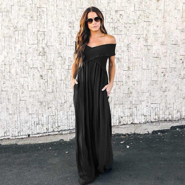 Off shoulder long dress women Bohemian high waist chiffon dress Fashion summer pleated dresses Boho maxi vestidos mujer - Takalr