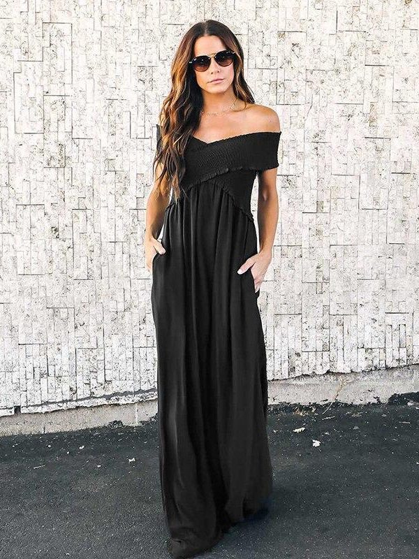 Off shoulder long dress women Bohemian high waist chiffon dress Fashion summer pleated dresses Boho maxi vestidos mujer - Takalr