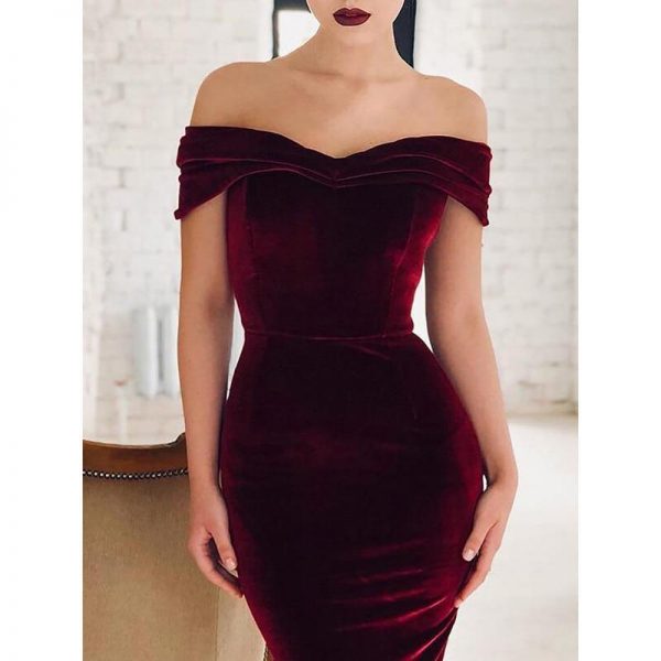 Off shoulder ruched velvet dress Women high waist bodycon dress Sexy club party dress Elegant office ladies sheath vestidos - Takalr