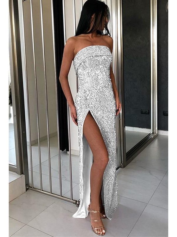 Off shoulder sequin dress women Strapghetti strap slit dress Summer Night club party dresses Elegant bodycon vestidos - Takalr