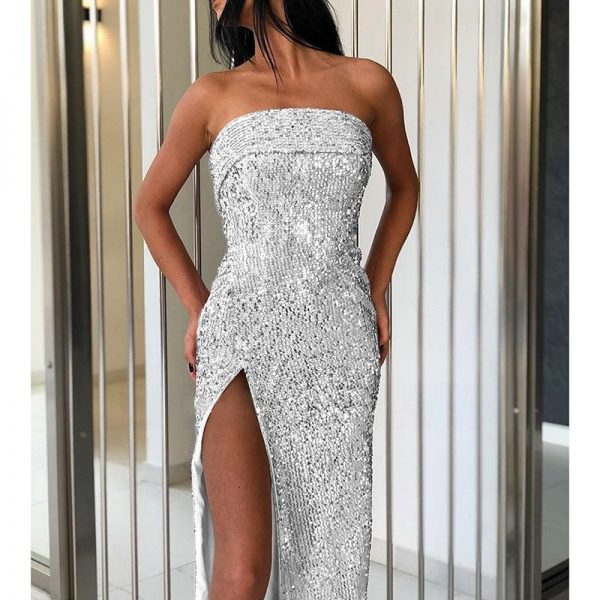 Off shoulder sequin dress women Strapghetti strap slit dress Summer Night club party dresses Elegant bodycon vestidos - Takalr