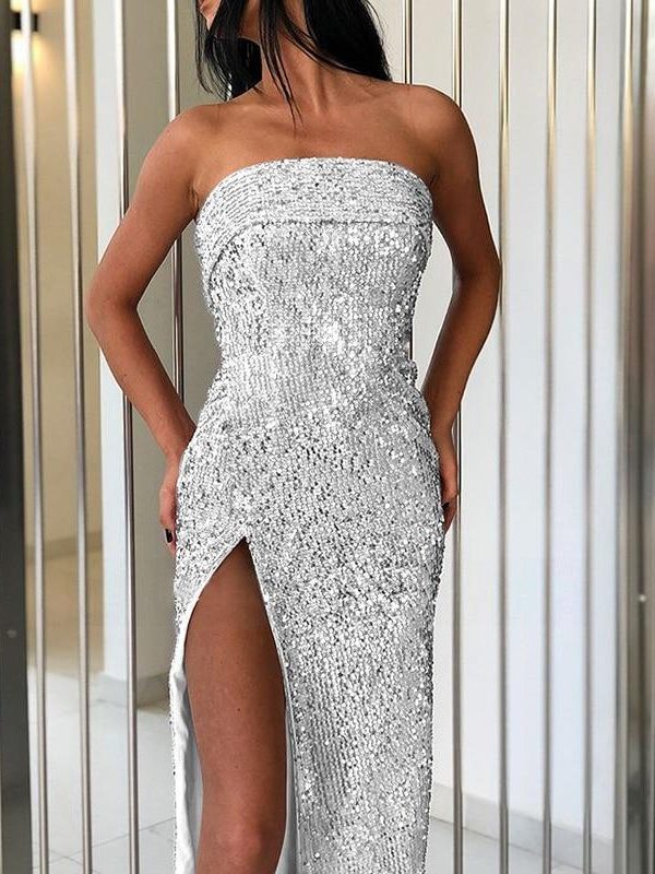 Off shoulder sequin dress women Strapghetti strap slit dress Summer Night club party dresses Elegant bodycon vestidos - Takalr