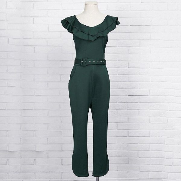 Off shoulder women jumpsuit with belt Elegant stylish jumpsuit Layered ruffle split leg high waist jumpsuits Female overalls - Takalr