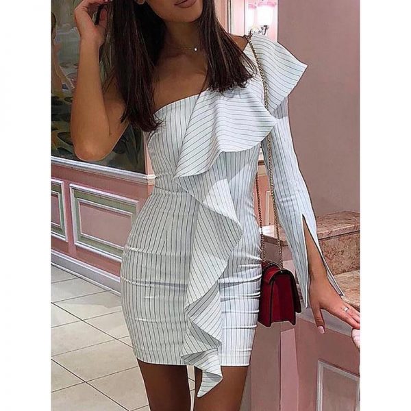 One off shoulder party dress Women long sleeve bodycon dresses Slim fit summer dress vestidos mujer - Takalr