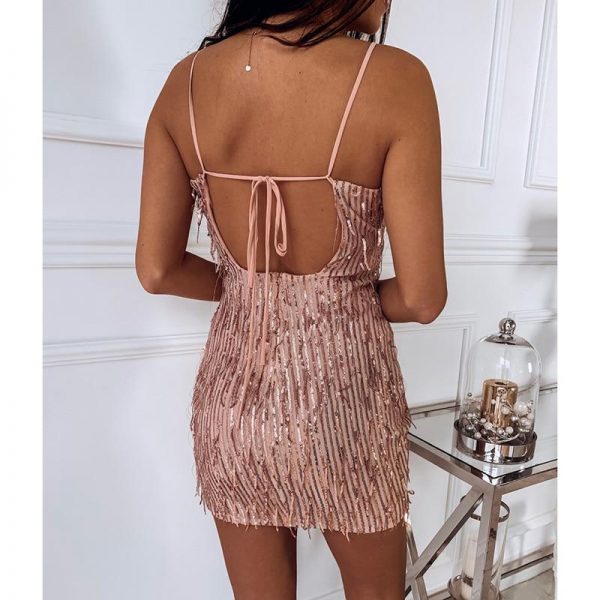 Open Back Bandage Sequin Dress Women Sleeveless Bodycon Party Dress Spaghetti Strap Dresses Summer Sequined Vestidos - Takalr