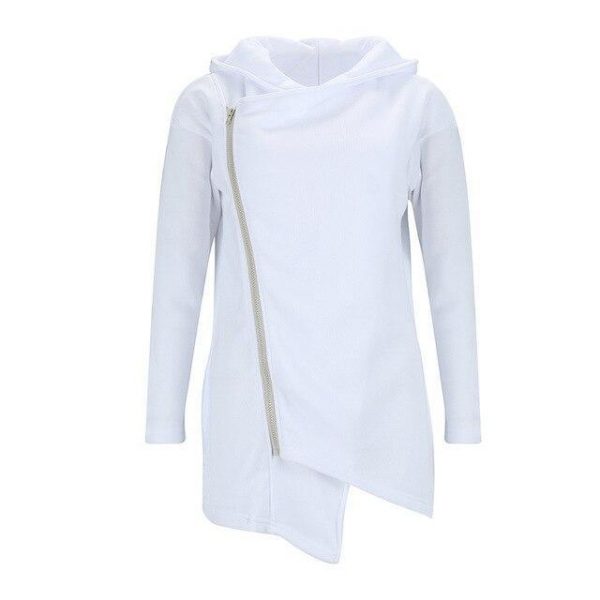 Oversized Hoodie Casual White Irregular  Zipper Long Sleeve Hoodies Women Autumn and Winter Sweatershirt Women Sweatshirt - Takalr