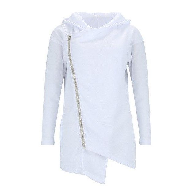 Oversized Hoodie Casual White Irregular  Zipper Long Sleeve Hoodies Women Autumn and Winter Sweatershirt Women Sweatshirt - Takalr