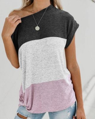 Patchwork Pleated T Shirt Women Clothes Batwing Short Sleeve Split Joint Tshirt Sexy Tops Casual Tee Shirts Loose Streetwear - Takalr