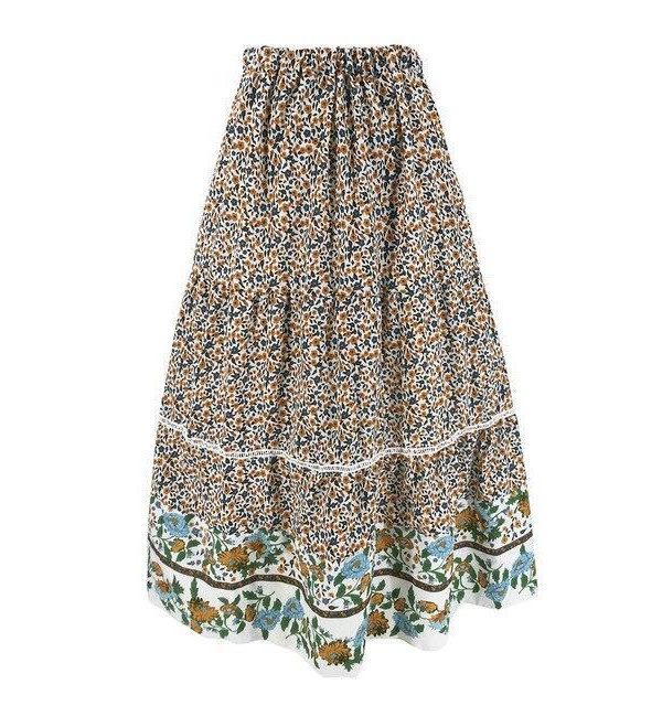 Plus Size Skirt Women Skirt  Casual Floral Printed Ruffled A Line Women Skirt Summer Skirt Women Bohe Skirt - Takalr