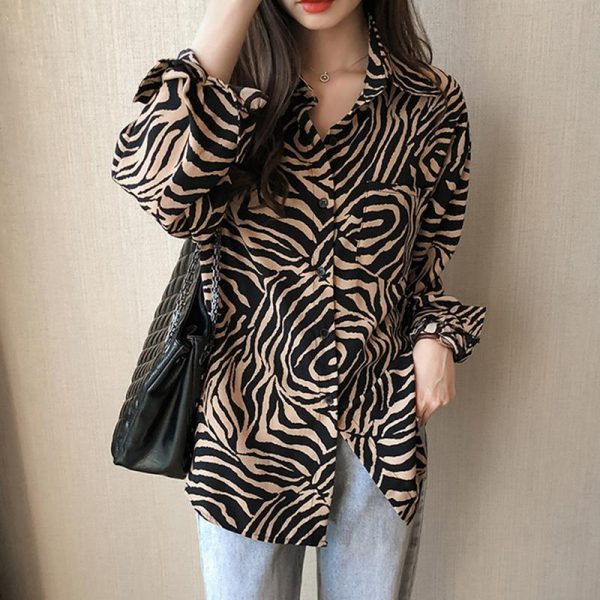 Plus size womens tops and blouses BF style long sleeve casual pullover tops shirt Summer Zebra print blouse women blusas - Takalr