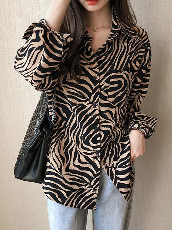 Plus size womens tops and blouses BF style long sleeve casual pullover tops shirt Summer Zebra print blouse women blusas - Takalr