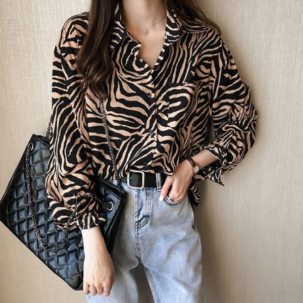 Plus size womens tops and blouses BF style long sleeve casual pullover tops shirt Summer Zebra print blouse women blusas - Takalr