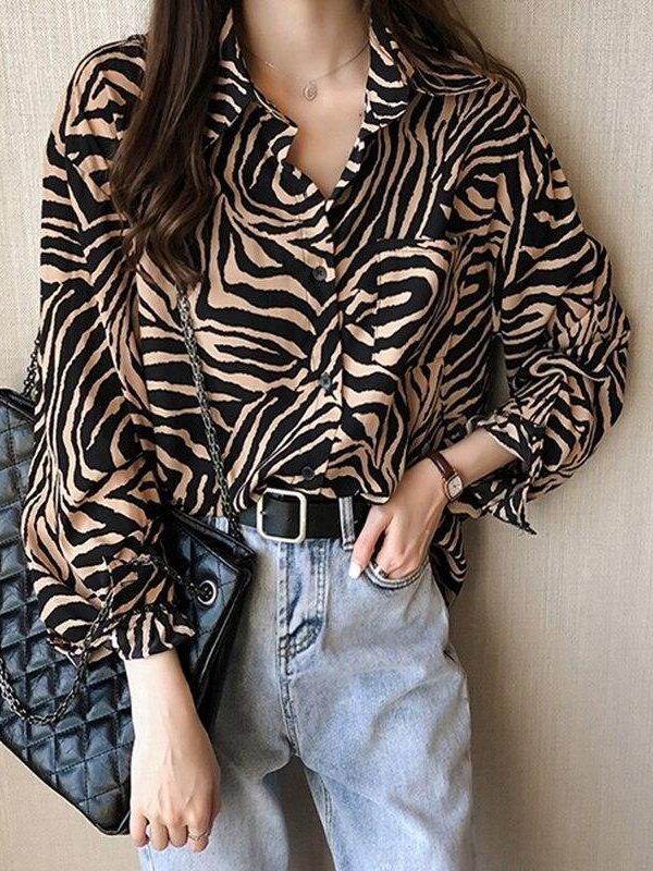 Plus size womens tops and blouses BF style long sleeve casual pullover tops shirt Summer Zebra print blouse women blusas - Takalr