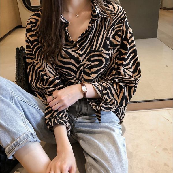 Plus size womens tops and blouses BF style long sleeve casual pullover tops shirt Summer Zebra print blouse women blusas - Takalr