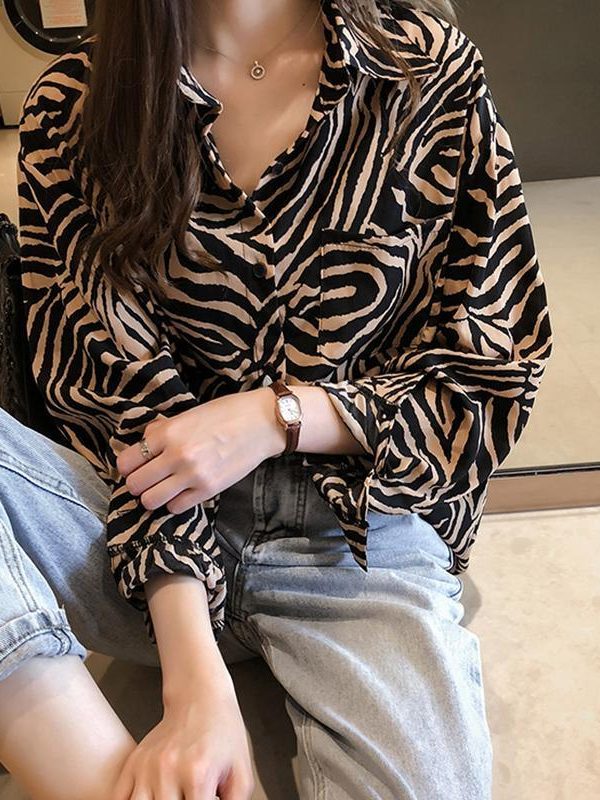 Plus size womens tops and blouses BF style long sleeve casual pullover tops shirt Summer Zebra print blouse women blusas - Takalr