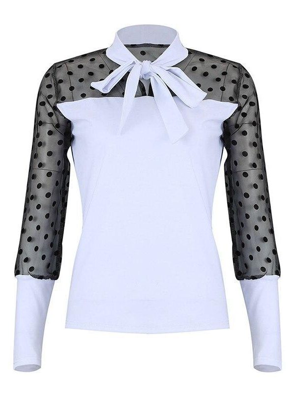 Polka Dots Mesh Sheer Blosue Shirt Women Elegant Ladies Workwear Office Shirt Casual Spring Long Sleeve Blusa Femme - Takalr