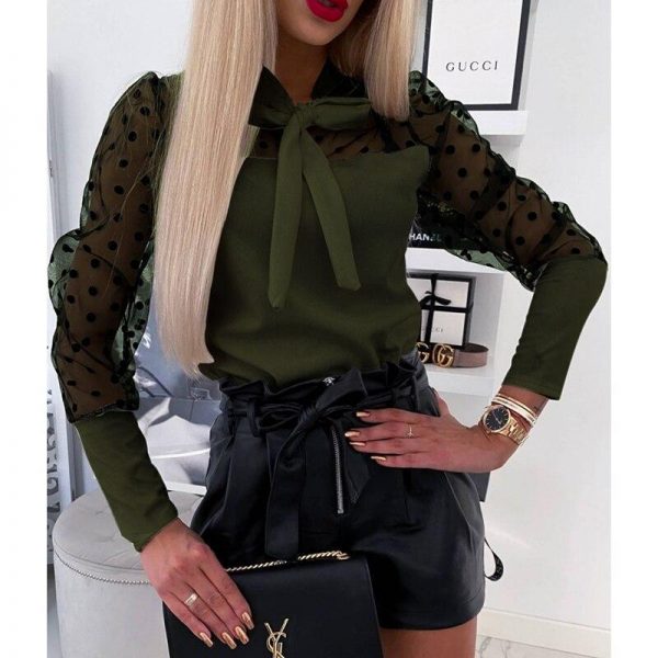 Polka Dots Mesh Sheer Blosue Shirt Women Elegant Ladies Workwear Office Shirt Casual Spring Long Sleeve Blusa Femme - Takalr