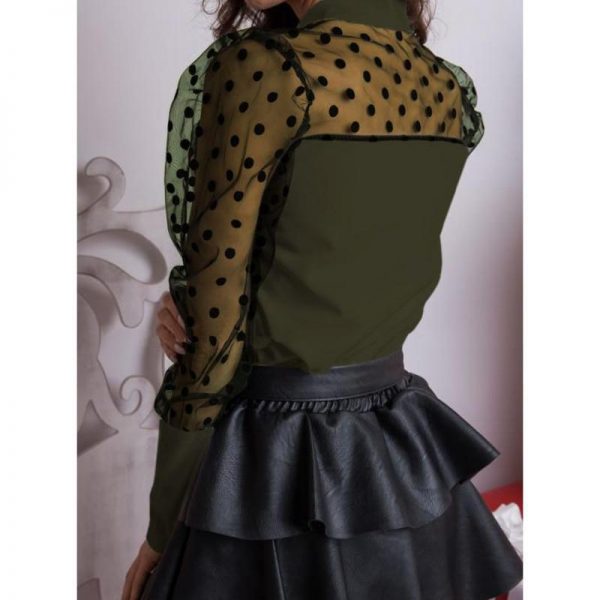 Polka Dots Mesh Sheer Blosue Shirt Women Elegant Ladies Workwear Office Shirt Casual Spring Long Sleeve Blusa Femme - Takalr