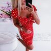 Polka dot pront front bow summer dress 2019 Sexy low cut bodycon party dress Women slim fit red black dots dresses vestidos - Takalr