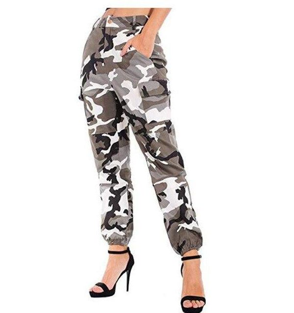 Printed Camouflage Loose Denim Casual Harem Pants Women’s Joggers High Waisted Slim Cargo Pants with Pockets Women Denim Jeans - Takalr