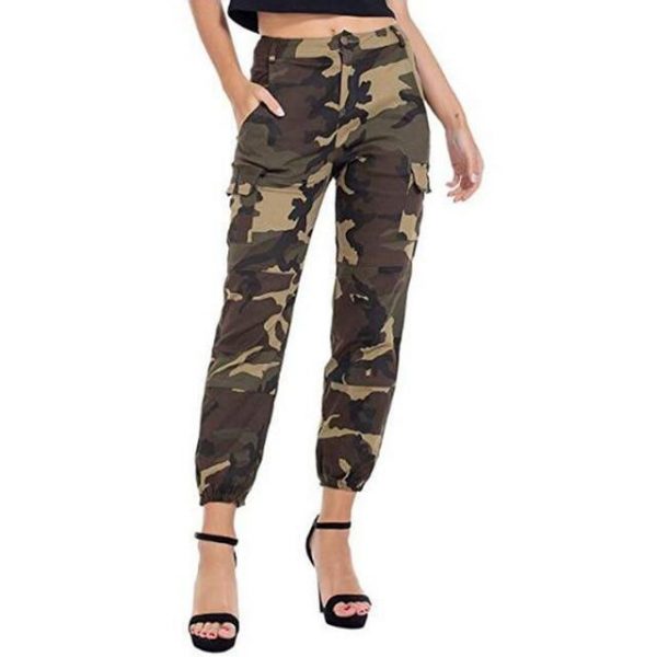 Printed Camouflage Loose Denim Casual Harem Pants Women’s Joggers High Waisted Slim Cargo Pants with Pockets Women Denim Jeans - Takalr