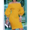 Puff sleeve off shoulder bodycon dress Women solid red yellow slim fit party dress Summer women clohes Elegant vestidos - Takalr