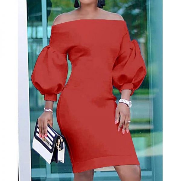 Puff sleeve off shoulder bodycon dress Women solid red yellow slim fit party dress Summer women clohes Elegant vestidos - Takalr