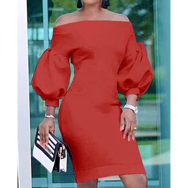 Puff sleeve off shoulder bodycon dress Women solid red yellow slim fit party dress Summer women clohes Elegant vestidos - Takalr