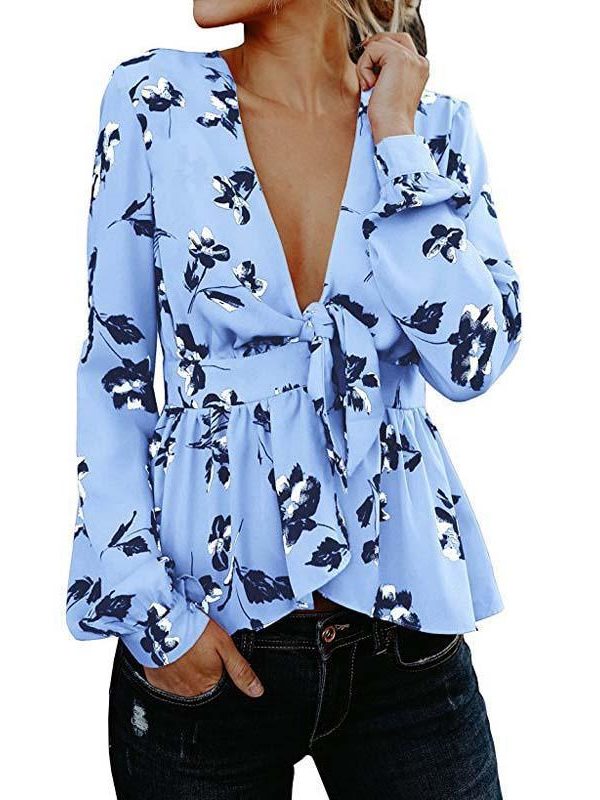 Puff sleeve ruffle blouse for women Summer blouses Elegant ladies floral printed peplum tops flower blusas Female top - Takalr