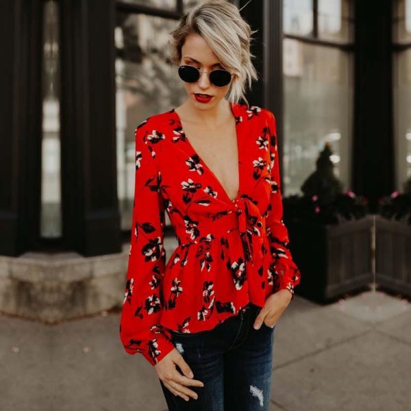 Puff sleeve ruffle blouse for women Summer blouses Elegant ladies floral printed peplum tops flower blusas Female top - Takalr