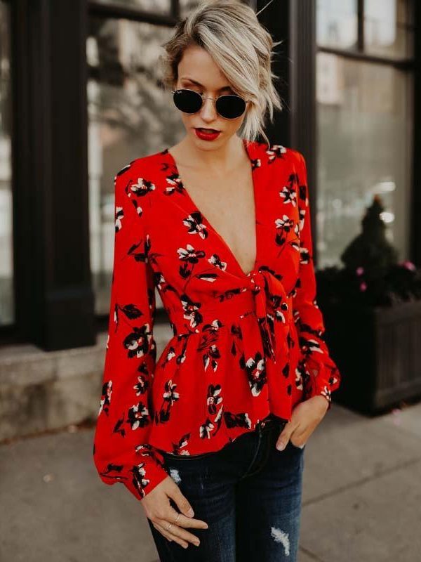 Puff sleeve ruffle blouse for women Summer blouses Elegant ladies floral printed peplum tops flower blusas Female top - Takalr