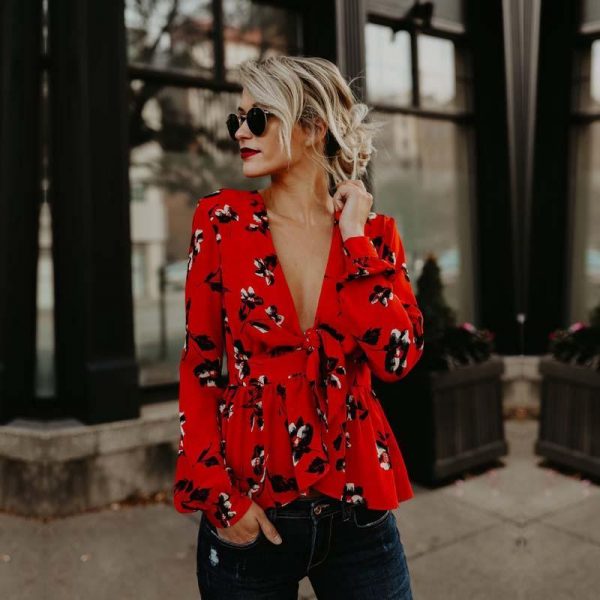 Puff sleeve ruffle blouse for women Summer blouses Elegant ladies floral printed peplum tops flower blusas Female top - Takalr