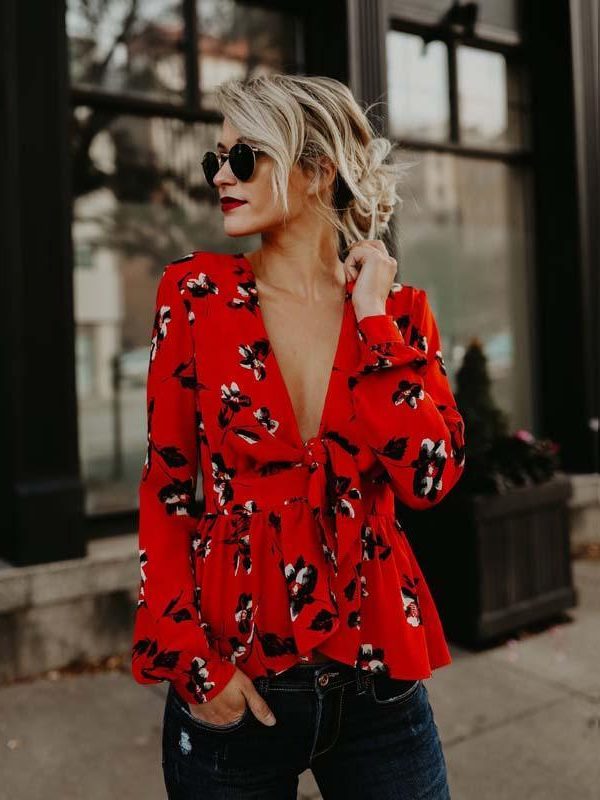 Puff sleeve ruffle blouse for women Summer blouses Elegant ladies floral printed peplum tops flower blusas Female top - Takalr