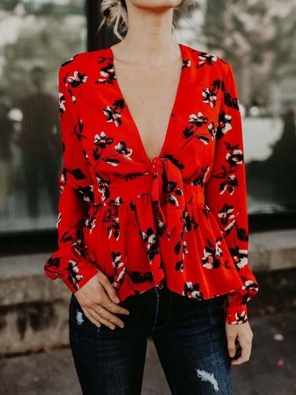 Puff sleeve ruffle blouse for women Summer blouses Elegant ladies floral printed peplum tops flower blusas Female top - Takalr