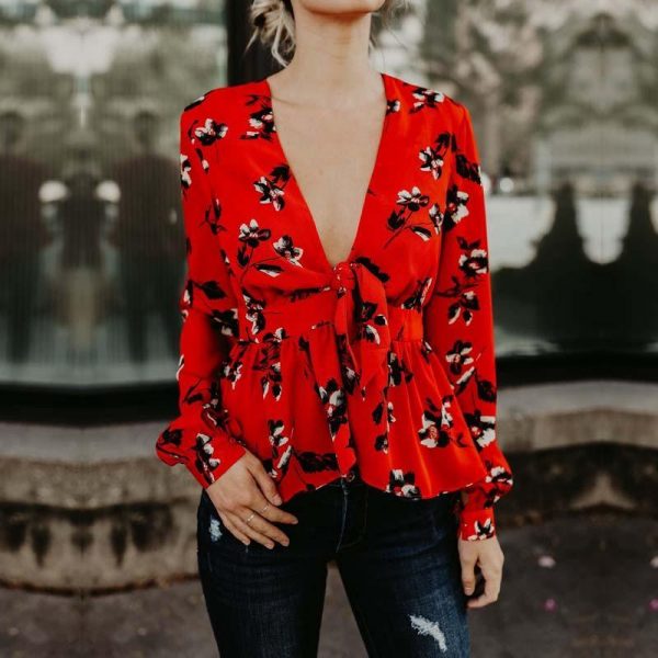 Puff sleeve ruffle blouse for women Summer blouses Elegant ladies floral printed peplum tops flower blusas Female top - Takalr