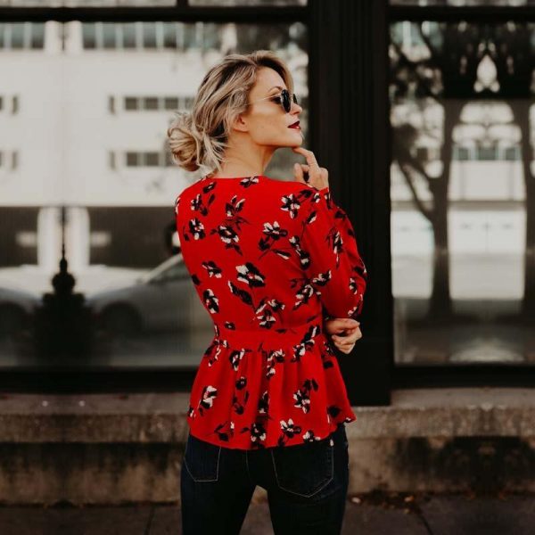 Puff sleeve ruffle blouse for women Summer blouses Elegant ladies floral printed peplum tops flower blusas Female top - Takalr