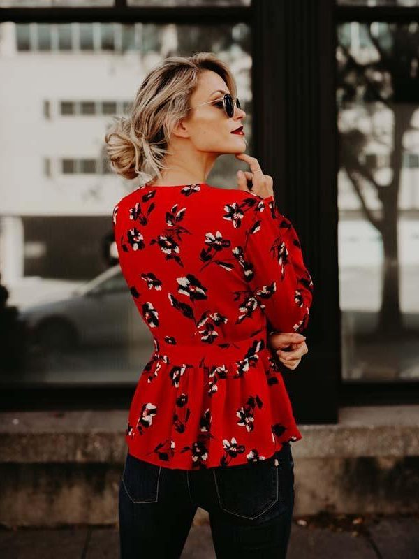 Puff sleeve ruffle blouse for women Summer blouses Elegant ladies floral printed peplum tops flower blusas Female top - Takalr