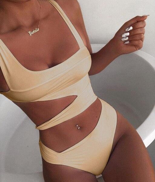 2021 Cut Out One Piece Swimsuit Female Sexy Push Up Monokini White High Cut Swimwear Women Beachwear New Bathing Suits - Takalr