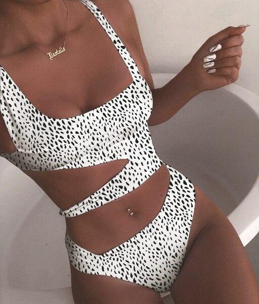 2021 Cut Out One Piece Swimsuit Female Sexy Push Up Monokini White High Cut Swimwear Women Beachwear New Bathing Suits - Takalr