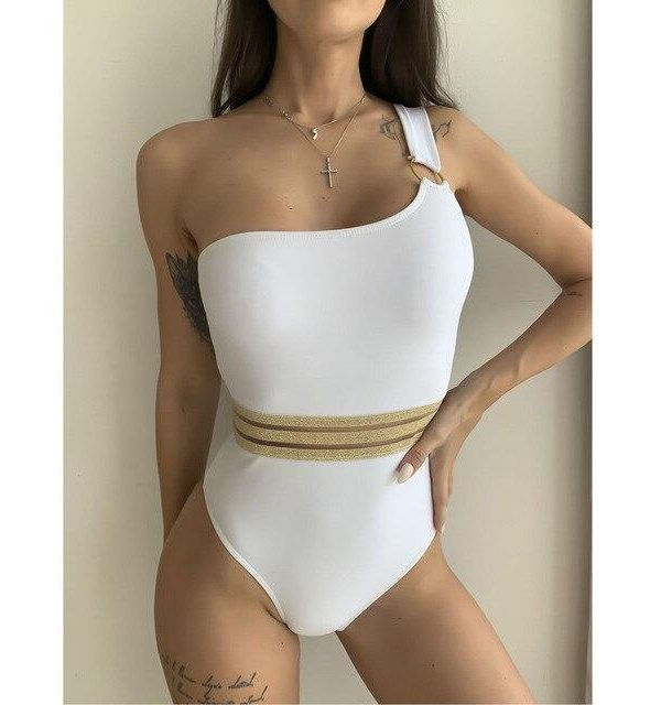 2021 New Sexy Asymmetric One Shoulder Women Swimwear One Piece Swimsuit Female Padded  Bather Bathing Suit Swim - Takalr