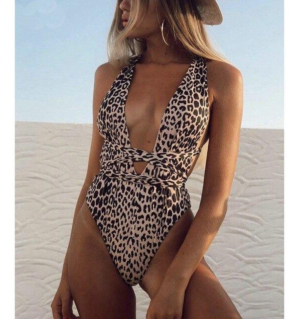 2021 Sexy Plunging Swimsuit One Piece High Cut Swimwear Women Cross Bandage Beachwear Summer Backless Bathing Suit Women - Takalr