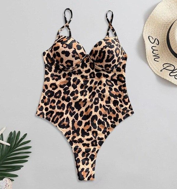 Push Up Swimsuit One Piece Swimwear Women 2021 Leopard Bathing Suits U-back Women's Swimsuits Fused High Cut Beachwear - Takalr