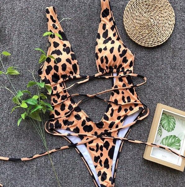 Sexy Leopard One Piece Swimsuit Female 2021 New Arrival Beachwear Backless String Swimwear Women Bodysuit Monokini L - Takalr