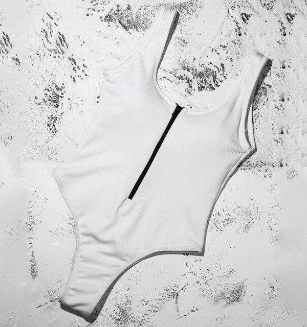 White Swimwear Women 2021 New Arrival Padded Zipper Patchwork Sexy One Piece Swimsuit Female Bathing Suit Monokini - Takalr