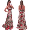 Red flower embroidered long maxi dress Women back v  embroidery mesh dresses Elegant sleeveless ladies party dress Robe vestidos - Takalr